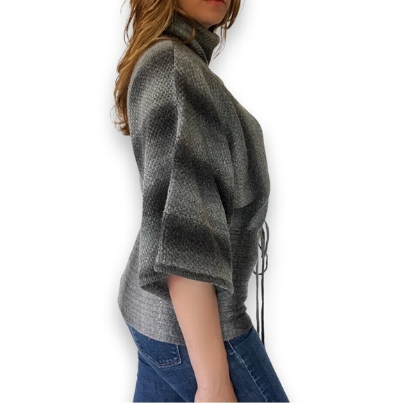 Dressbarn Wool Blend gray charcoal knit sweater turtleneck pullover kimono style - Picture 4 of 8